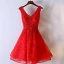 Chic / Belle Rouge Robe De Ceremonie Robe De Bal 2017 En Dentelle Fleur Paillettes Dos Nu V-Cou Sans Manches Robe Boule Courte