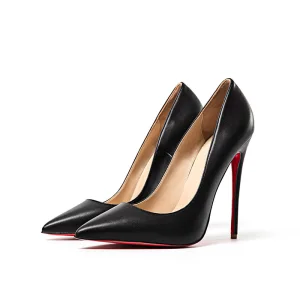 Chic Belle Noire Soirée Escarpins 2019 Cuir 12 Cm Talons Aiguilles À Bout Pointu Escarpins