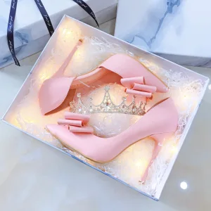 Mode Pink Brautschuhe 2019 Schleife 10 Cm Stilettos Spitzschuh Hochzeit Pumps