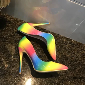 Chic Beautiful Rainbow Multi Colors Evening Party Pumps 2019 Patent Leather 12 Cm Stiletto Heels Pointed Toe Pumps