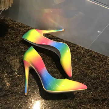 Mooie Prachtige Regenboog Multi Kleuren Avond Pumps 2019 Lakleer 12 Cm Naaldhakken Stiletto Spitse Neus Pumps