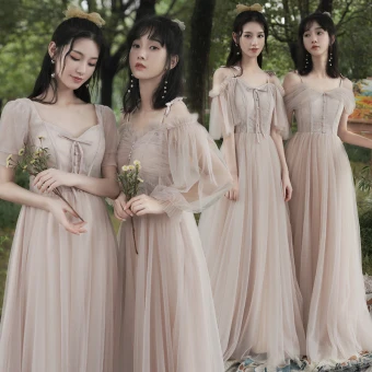 Modest Simple Blushing Pink Bridesmaid Dresses 2021 A Line Princess Scoop Neck Short Sleeve Backless Floor Length Long Wedding Party Dresses