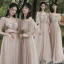 Modest / Simple Blushing Pink Bridesmaid Dresses 2021 A-Line / Princess Scoop Neck Short Sleeve Backless Floor-Length / Long Wedding Party Dresses