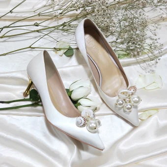 Chic Ivoire Chaussure De Mariée 2019 Cuir Perle 6 Cm Talons Aiguilles À Bout Pointu Mariage Escarpins