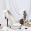 Stilig Elfenben Brudesko 2019 Satin Lær Sløyfe Rhinestone 12 cm Stiletthæler Rund Tå Bryllup Pumps