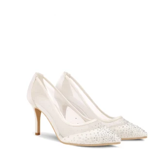 Charmant Ivoire Soirée Escarpins 2019 Cuir Satin En Dentelle Faux Diamant 8 Cm Talons Aiguilles À Bout Pointu Escarpins
