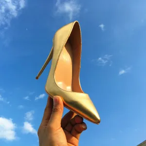 Chic Belle Doré Soirée Escarpins 2019 Cuir 10 Cm Talons Aiguilles À Bout Pointu Escarpins