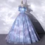 Elegant Sky Blue Glitter Prom Dresses 2021 Ball Gown Ruffle Square Neckline Sleeveless Backless Floor-Length / Long Formal Dresses