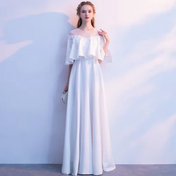 Élégant Ivoire Robe De Soirée 2019 Princesse Encolure Dégagée Perle Appliques 1 2 Manches Longue Robe De Ceremonie