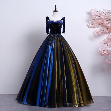 Elegant Royal Blue Gold Prom Dresses 2019 A Line Princess Spaghetti Straps Suede Lace Star Sleeveless Backless Floor Length Long Formal Dresses