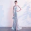 Sexy Scintillantes Argenté Robe De Soirée 2019 Trompette / Sirène Une épaule Paillettes Sans Manches Dos Nu Fendue devant Train De Balayage Robe De Ceremonie