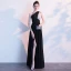 Sexy Schwarz Abendkleider 2019 A Linie One-Shoulder Pailletten Ärmellos Rückenfreies Gespaltete Front Lange Festliche Kleider