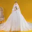 Vintage / Retro Ivory Ball Gown Wedding Dresses 2020 High Neck Lace Flower Long Sleeve Royal Train