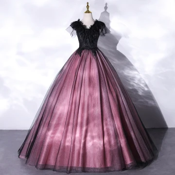 Élégant Violet En Dentelle Fleur Robe De Bal 2021 Princesse V Cou Perlage Manches Courtes Longue Robe De Ceremonie