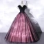 Elegant Purple Lace Flower Prom Dresses 2021 A-Line / Princess V-Neck Beading Short Sleeve Floor-Length / Long Formal Dresses