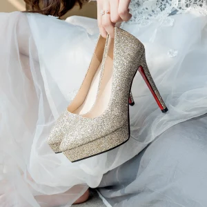 Modern Fashion Gold Wedding Shoes 2019 Sequins 12 Cm Stiletto Heels Pointed Toe Wedding Pumps