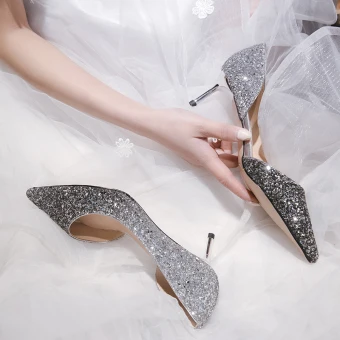 Charming Silver Wedding Shoes 2019 Sequins 7 Cm Stiletto Heels Pointed Toe Wedding High Heels