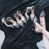 Sparkly Silver Wedding Shoes 2019 Rhinestone Sequins Ankle Strap 7 cm Stiletto Heels Pointed Toe Wedding High Heels
