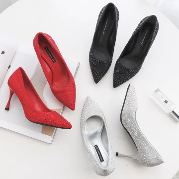 Mode Silver Brudskor 2019 Rhinestone 8 Cm Stilettklackar Spetsiga Bröllop Pumps