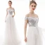 Modern / Fashion Ivory Evening Dresses  2019 A-Line / Princess Off-The-Shoulder Sequins Short Sleeve Backless Floor-Length / Long Formal Dresses