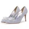 Sparkly Silver Wedding Shoes 2018 Crystal Rhinestone 9 cm Stiletto Heels Pointed Toe Wedding Pumps