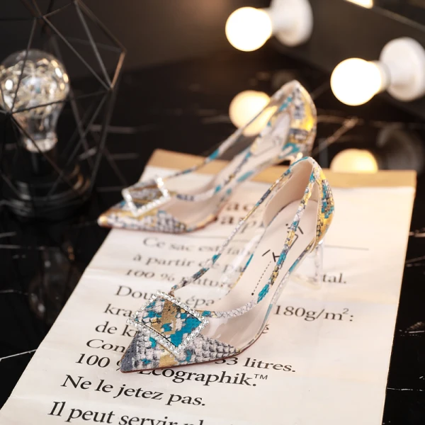 Moderne / Mode Jaune Soirée Escarpins 2019 Faux Diamant 7 cm Talons Aiguilles À Bout Pointu Escarpins