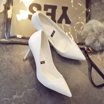 Chic Belle Ivoire Bureau Escarpins 2019 Cuir Verni 8 Cm Talons Aiguilles À Bout Pointu Escarpins