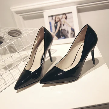 Snygga Fina Svarta Ol Pumps 2019 Lackläder 8 Cm Stilettklackar Spetsiga Pumps