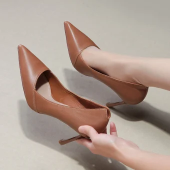 Modest Simple Brown Office Pumps 2019 Leather 8 Cm Stiletto Heels Pointed Toe Pumps