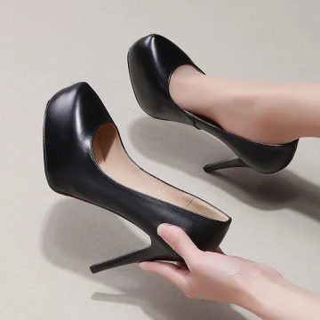 Chic Belle Noire Soirée Escarpins 2019 Cuir 9 Cm Talons Aiguilles À Bout Pointu Escarpins