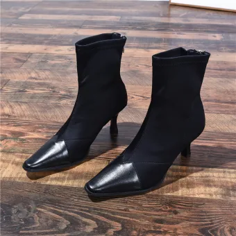 Vintage Retro Black Casual Womens Boots 2020 Leather 7 Cm Stiletto Heels Pointed Toe Boots
