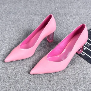 Charmant Rose Bonbon Désinvolte Escarpins 2019 Cuir 7 Cm Talons Aiguilles À Bout Pointu Escarpins
