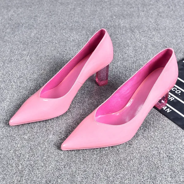 Lovely Candy Pink Casual Pumps 2019 Leather 7 cm Stiletto Heels Pointed Toe Pumps
