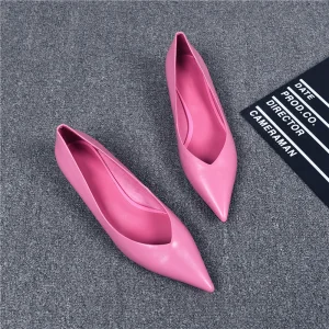 Chic Rose Bonbon Désinvolte Escarpins 2019 Cuir 3 Cm Talons Aiguilles Talon Bas À Bout Pointu Escarpins