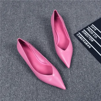 Classy Candy Pink Casual Pumps 2019 Leather 3 Cm Stiletto Heels Low Heel Pointed Toe Pumps