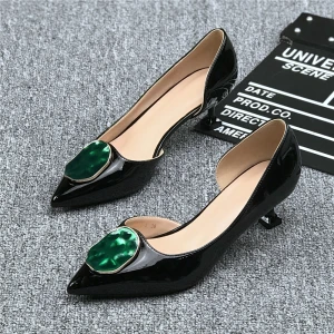 Chic Beautiful Black Evening Party Womens Shoes 2019 Leather Buckle 5 Cm Stiletto Heels Pointed Toe High Heels