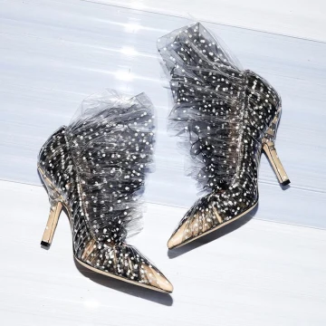 Mode Svarta Afton Pumps 2019 Läder Prickig 8 Cm Stilettklackar Spetsiga Pumps