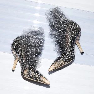 Mode Schwarz Abend Pumps 2019 Leder Geflecktes 8 Cm Stilettos Spitzschuh Pumps