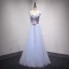 Chic / Belle Bleu Ciel Robe De Bal 2018 Princesse En Dentelle Fleur Appliques Cristal V-Cou Dos Nu Sans Manches Longue Robe De Ceremonie