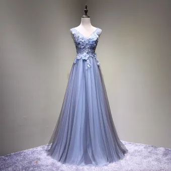 Chic Belle Gris Robe De Bal 2018 Princesse En Dentelle Fleur Appliques Cristal V Cou Dos Nu Sans Manches Longue Robe De Ceremonie
