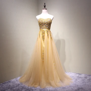Chic Belle Doré Robe De Bal 2018 Princesse Perlage Cristal Paillettes Ceinture Amoureux Dos Nu Sans Manches Longue Robe De Ceremonie