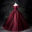 Elegant Burgundy Ball Gown Prom Dresses 2025 Off-The-Shoulder Short Sleeve Backless Floor-Length / Long Prom Formal Dresses
