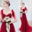 Chic / Belle Rouge Robe De Soirée 2020 Princesse Bretelles Spaghetti Perlage En Dentelle Fleur Sans Manches Dos Nu Train De Balayage Robe De Ceremonie