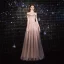 Élégant Rougissant Rose Robe De Soirée 2020 Princesse De l'épaule Perlage Paillettes En Dentelle Fleur Manches Courtes Dos Nu Longue Robe De Ceremonie