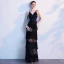 Sexy Noire Robe De Soirée 2020 Princesse Bretelles Spaghetti En Dentelle Sans Manches Dos Nu Longue Robe De Ceremonie