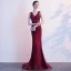 Luxury / Gorgeous Burgundy Evening Dresses  2019 Trumpet / Mermaid V-Neck Beading Crystal Sleeveless Backless Sweep Train Formal Dresses