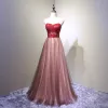Chic / Beautiful Burgundy Prom Dresses 2018 A-Line / Princess Lace Appliques Crystal Sequins Sweetheart Backless Sleeveless Floor-Length / Long Formal Dresses