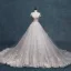 Charming Ivory Wedding Dresses 2019 A-Line / Princess Scoop Neck Beading Crystal Sequins Lace Flower Short Sleeve Backless Cathedral Train