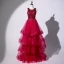 Charmant Bordeaux Robe De Soirée 2019 Princesse Encolure Dégagée Paillettes Ceinture Volants en Cascade Longue Robe De Ceremonie