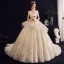 Charming Champagne Wedding Dresses 2020 Ball Gown Ruffle V-Neck Beading Pearl Lace Appliques Sequins Sleeveless Backless Royal Train